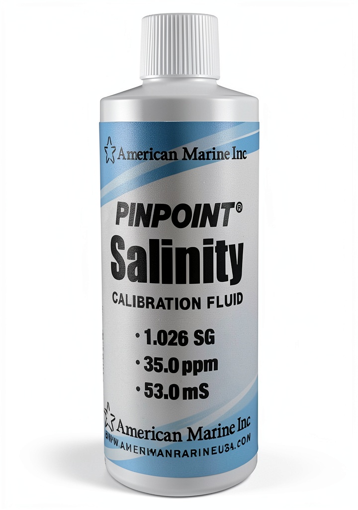 American Marine Salinity Calibration Fluid bottle with conversion chart
