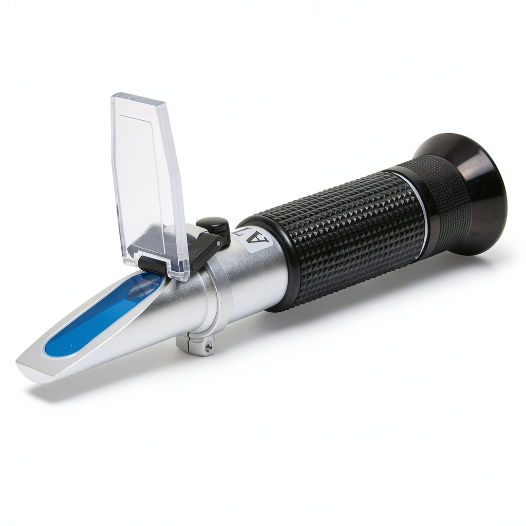 Xindacheng refractometer displaying brix measurement on a liquid sample