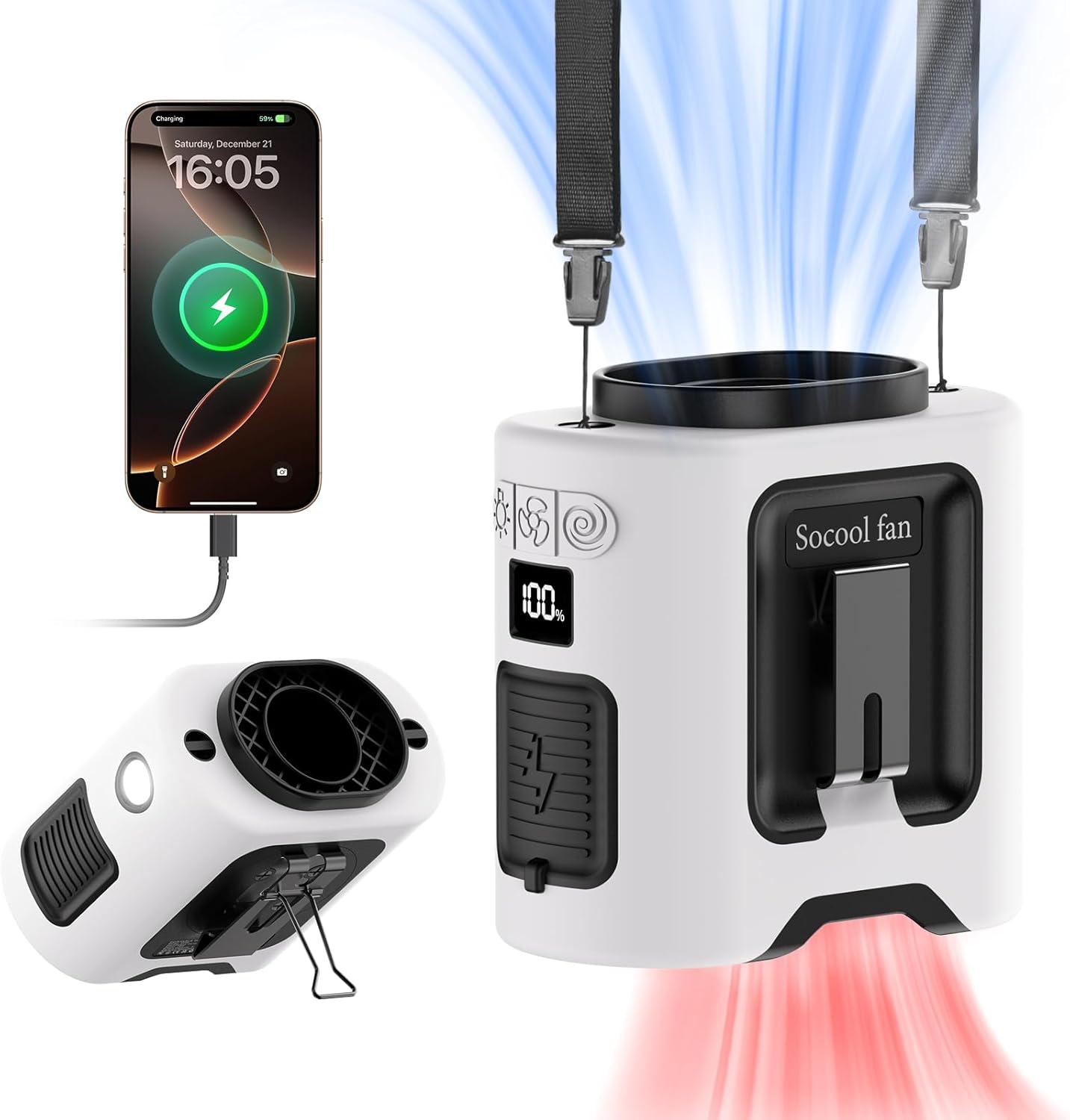 Socool Portable Waist Fan in use during outdoor camping