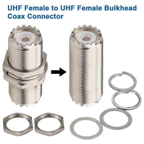 UHF Bulkhead Connector MOOKEERF 2PCS Silver Female to Female-3