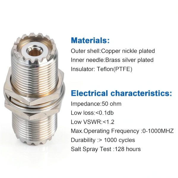 UHF Bulkhead Connector MOOKEERF 2PCS Silver Female to Female-2
