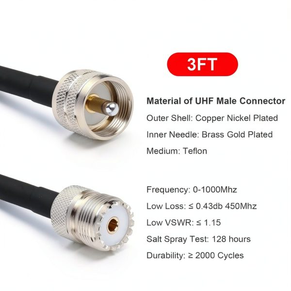 PL-259 UHF CB Coax Cable 3FT MOOKEERF Low Loss RG58 PL259 Male-Female-1